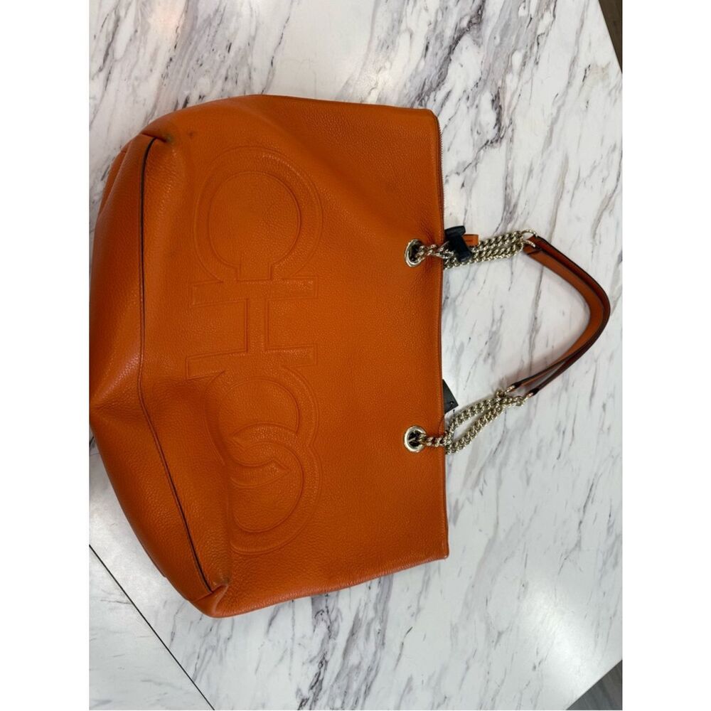 Jimmy Choo Orange Leather Tote with Chain Handles